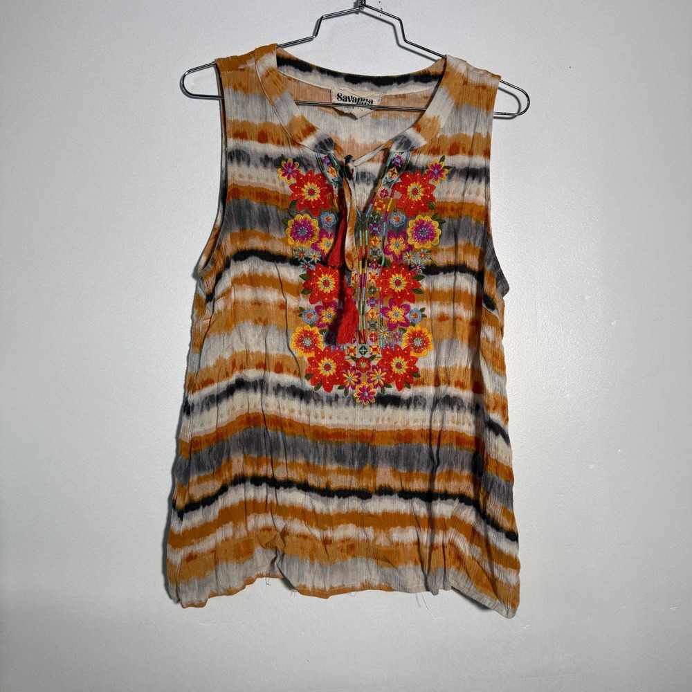 Savanna Jane Embroidered Tank Top Womens Large‎ Orange Tie Dye Boho
